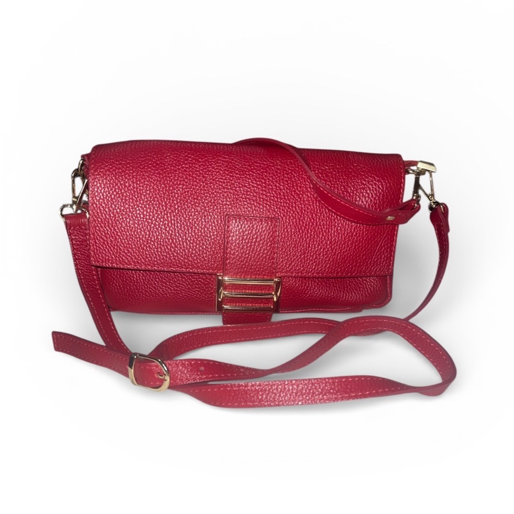 Divina Firenze Pebbled Leather Crossbody Bag, handmade in Italy. Red